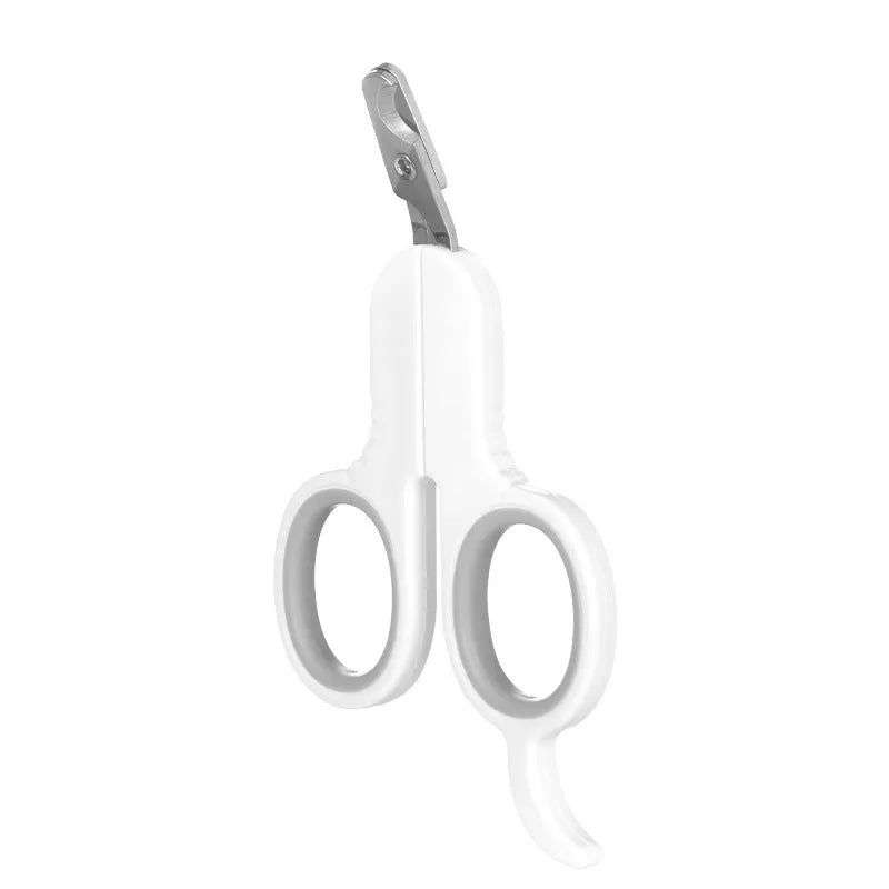 Professional pet nail clippers with curved tips and ergonomic rubber-coated handles in grey colour