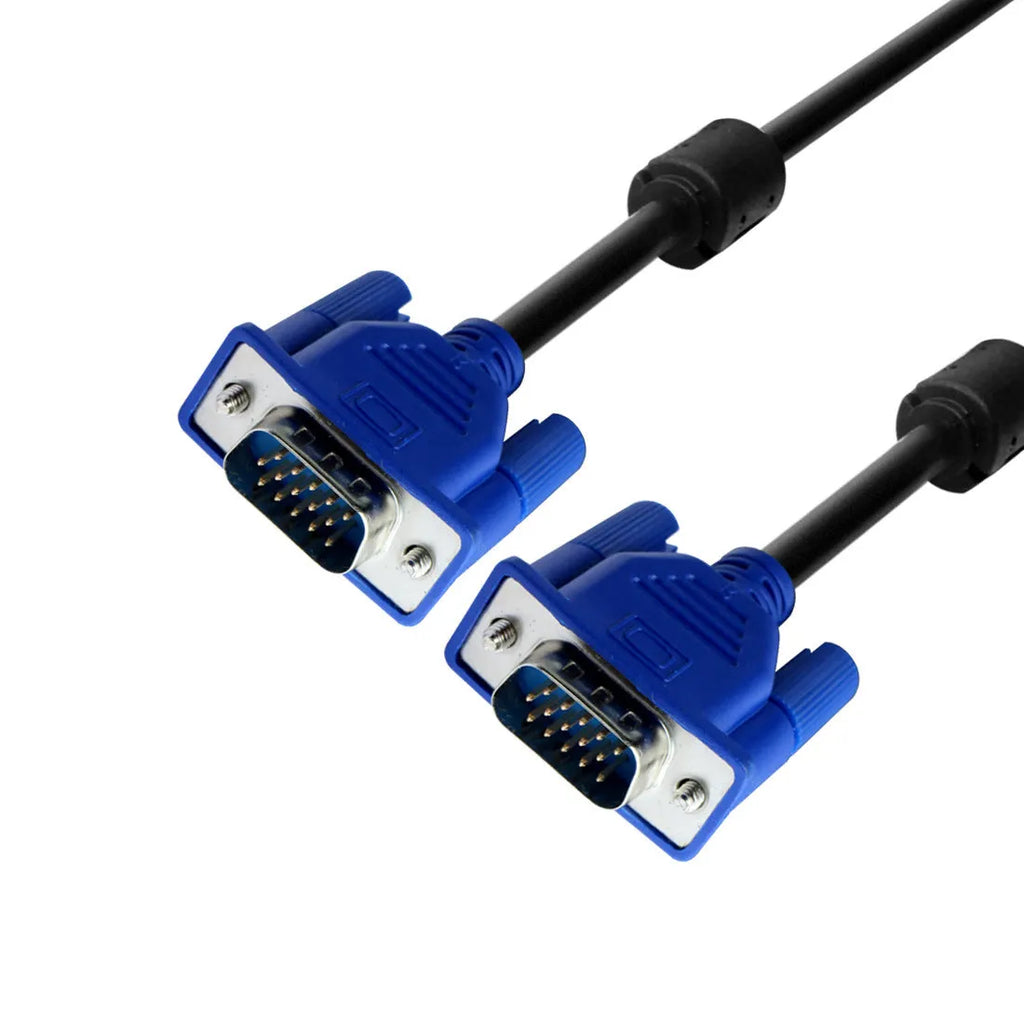 Black VGA cable with nickel-plated connectors for computer monitor and television connections