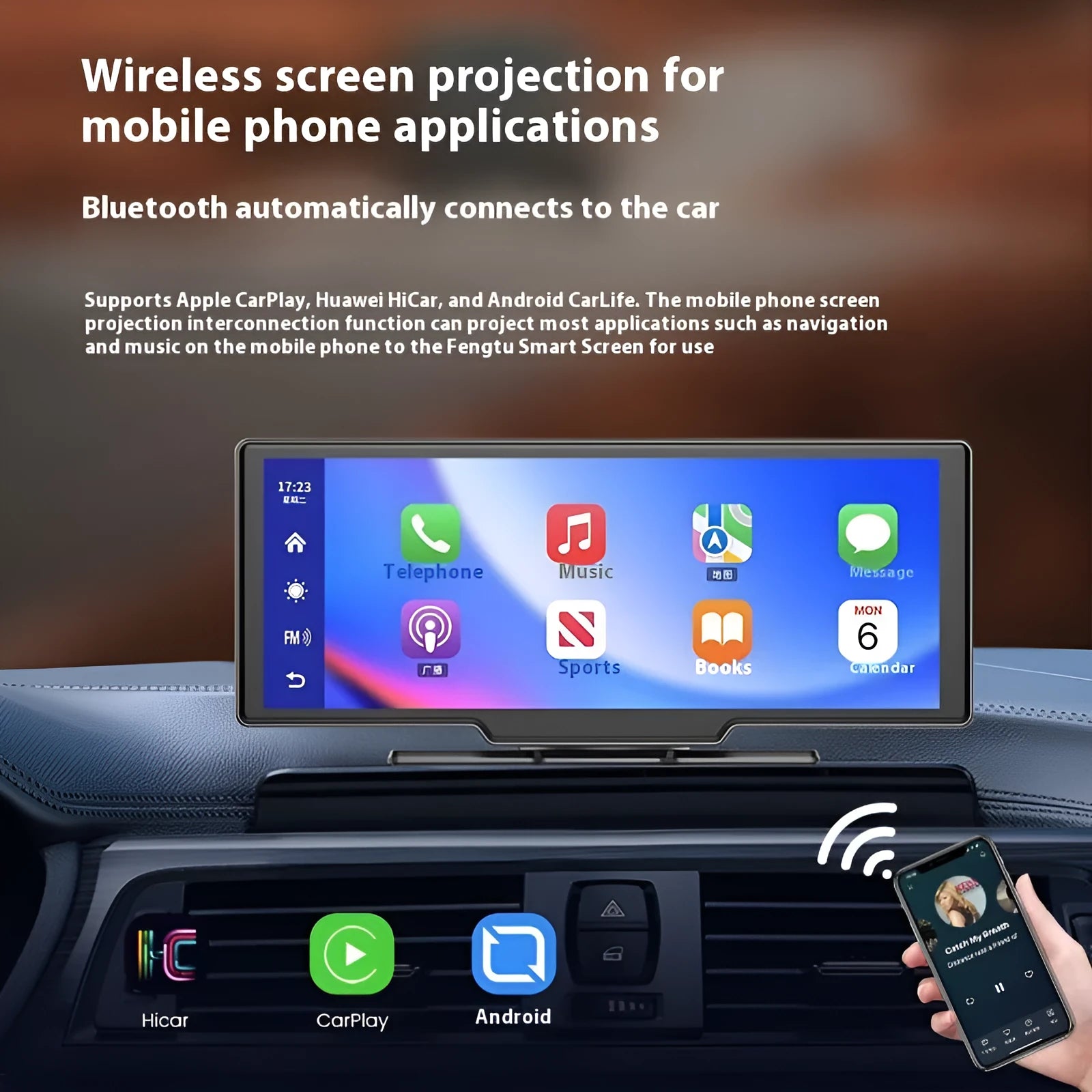 10-inch car smart screen with CarPlay and integrated front and rear recording dash cam