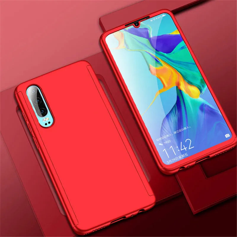 Full cover hard PC phone case with tempered film for Huawei P30 Pro in Black