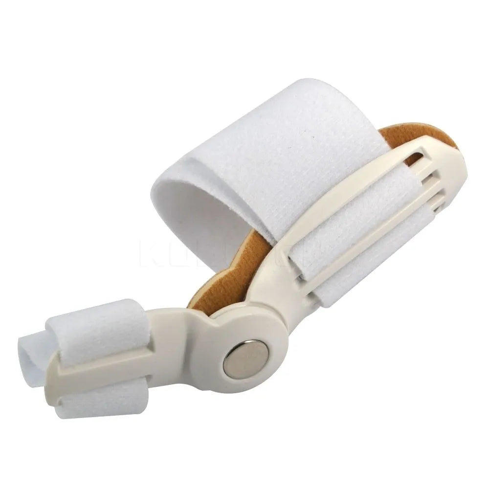 Blue Hallux Valgus Corrector adjustable splint with antibacterial velvet lining on a white background.