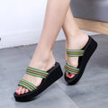 Women's brown bohemian slippers with elastic EVA upper and 5.5cm heel.