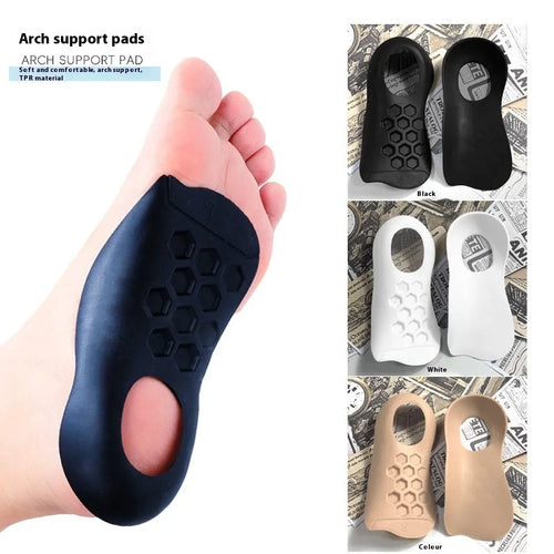 TPR arch support varus correction insoles in white, black, and skin colour for shoe sizes 35-45.