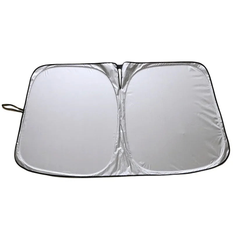 Aluminium foil car windscreen sunshade in titanium silver colour showing heat reflective surface