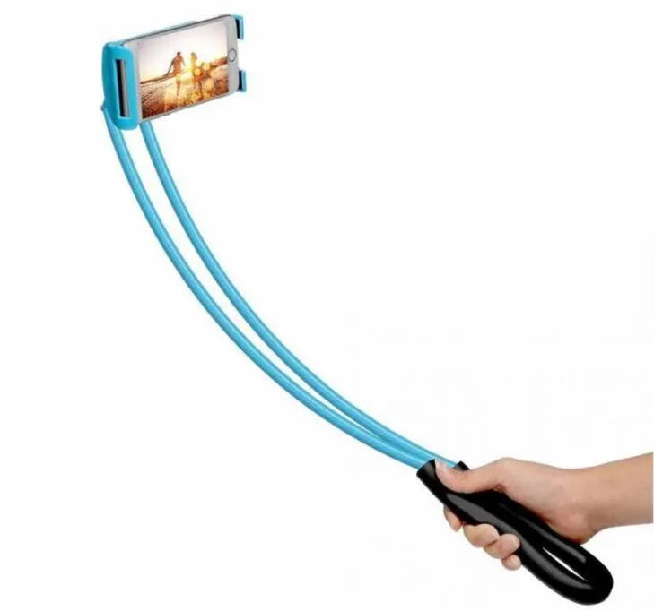 White universal phone holder rotating to show 360-degree movement on a desk.