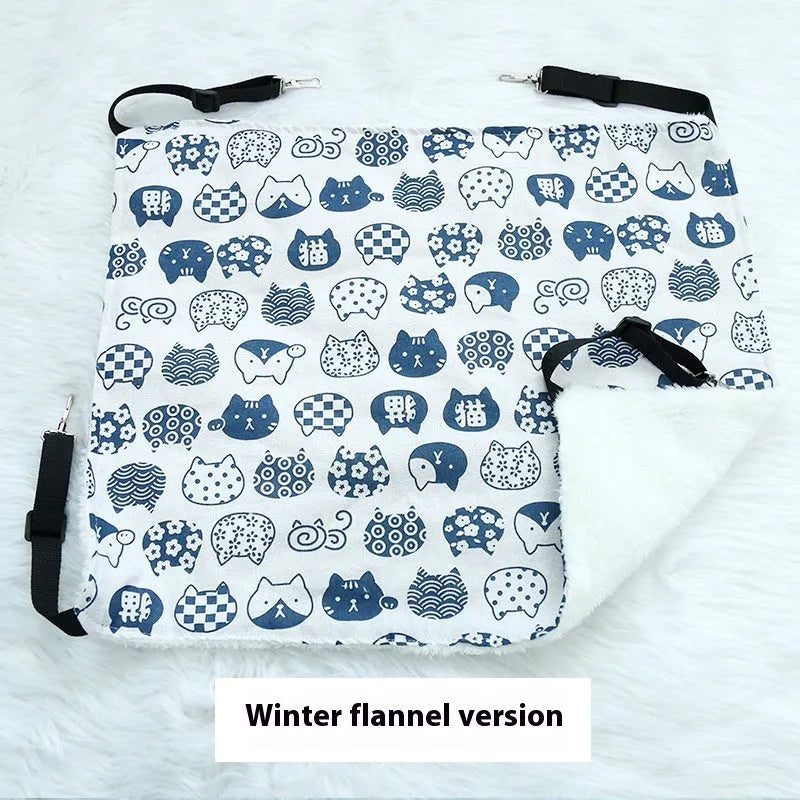 Cat fleece-lined hanging hammock in winter colour design for cage