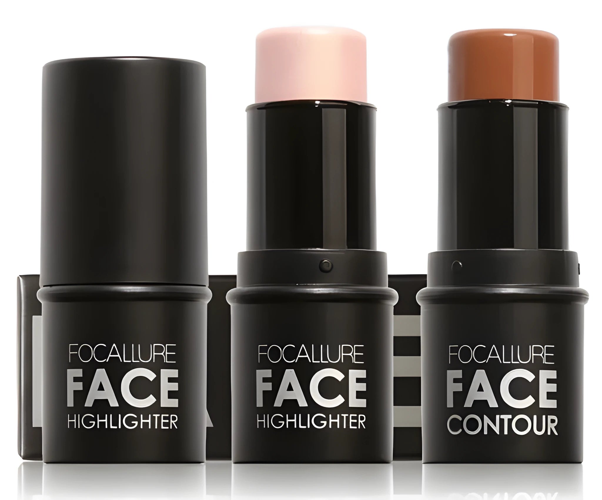 Face contour highlighter cream pot with four shade options A, B, C, D for cheekbone highlighting