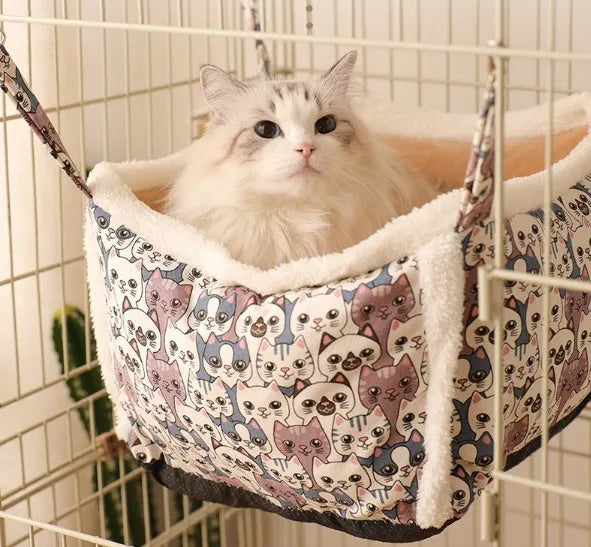Cat hammock hanging nest semi-enclosed grey square with flannel and alloy frame for cat cage