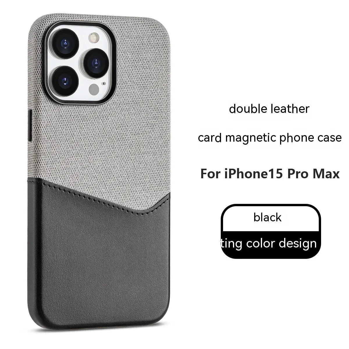 Leather magnetic card phone case for iPhone in black with colour-matching design and card slot visible
