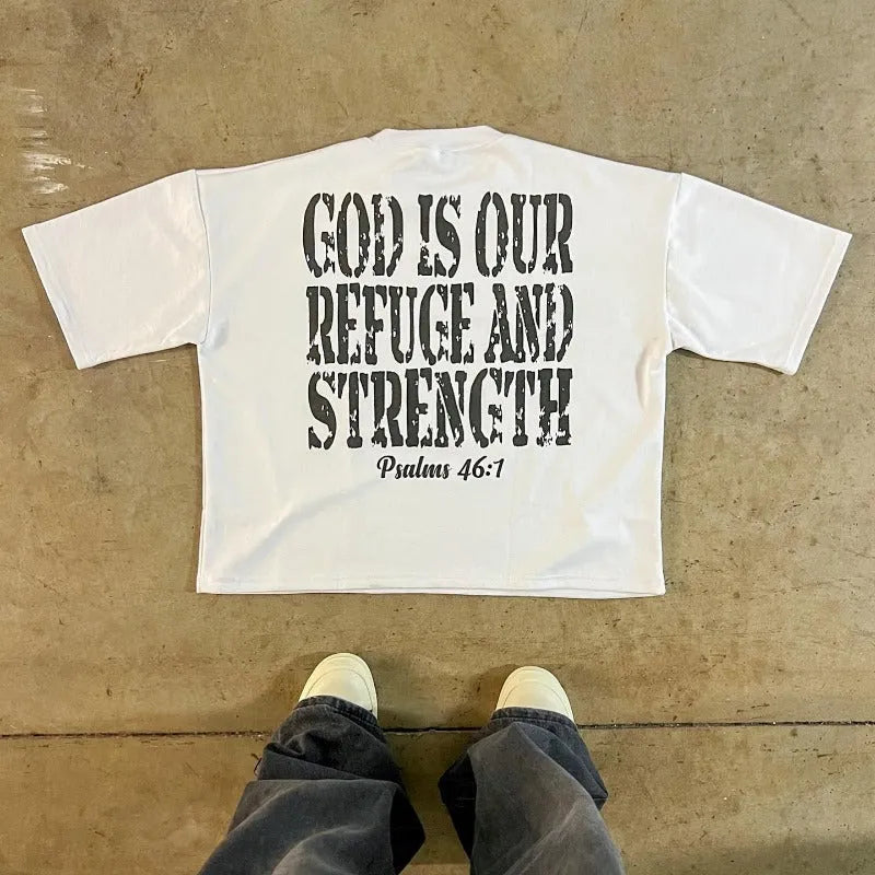 Printed cotton short sleeve retro street style t-shirt with drop-shoulder design