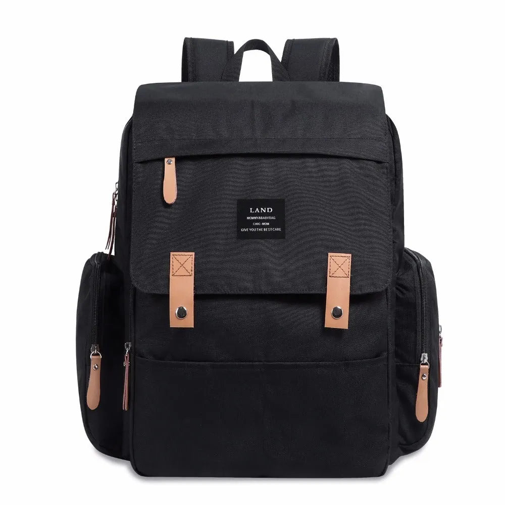 LAND Mommy large oxford cloth diaper backpack with changing mat, shown in grey colour.