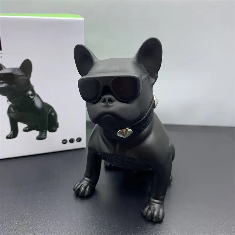 Mini bulldog-shaped Bluetooth speaker in black colour showing full body design