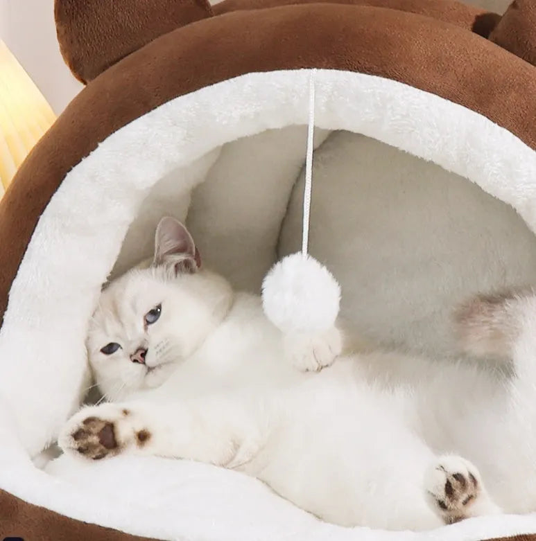 Cat nest four seasons winter warm closed bed with three-layer fleece lining in lightning mouse style for small and large cats