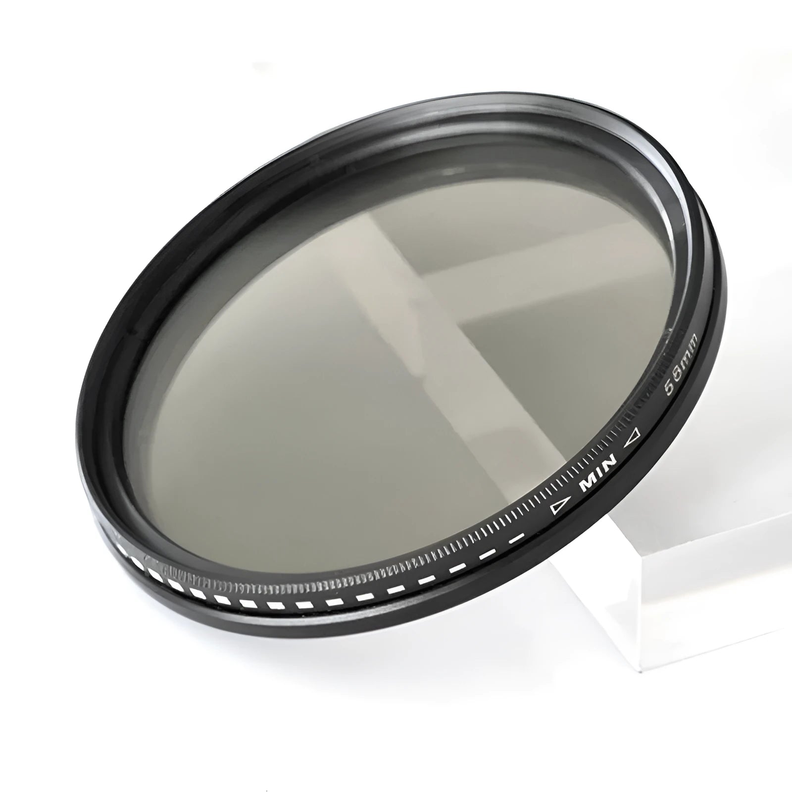 Adjustable multi-diameter grayscale ND camera filter for lens threads from 37mm to 95mm.