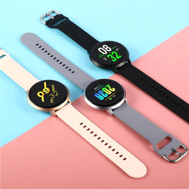 Ultra-thin waterproof smart health bracelet with 1.3-inch touch screen in black, gold, and silver colour options