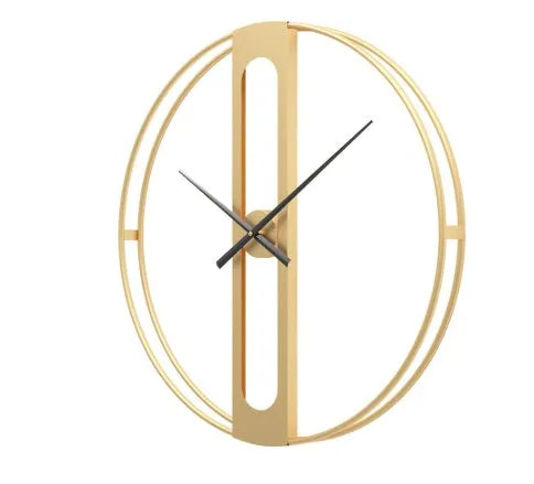 Round metal wall clock measuring 50cm in diameter, available in black and gold colour options