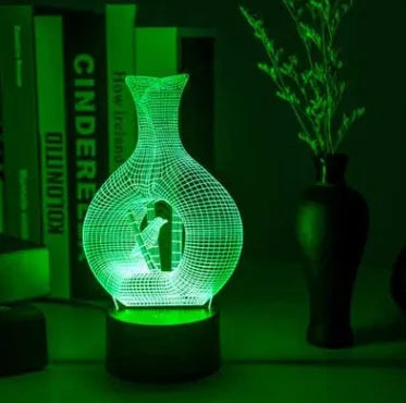 3D acrylic LED night light with touch control and seven colour options on ABS base