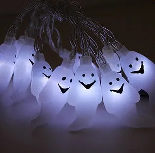Halloween LED string lights with pumpkin, ghost and bat figurines on 1.2 metre waterproof battery-powered string