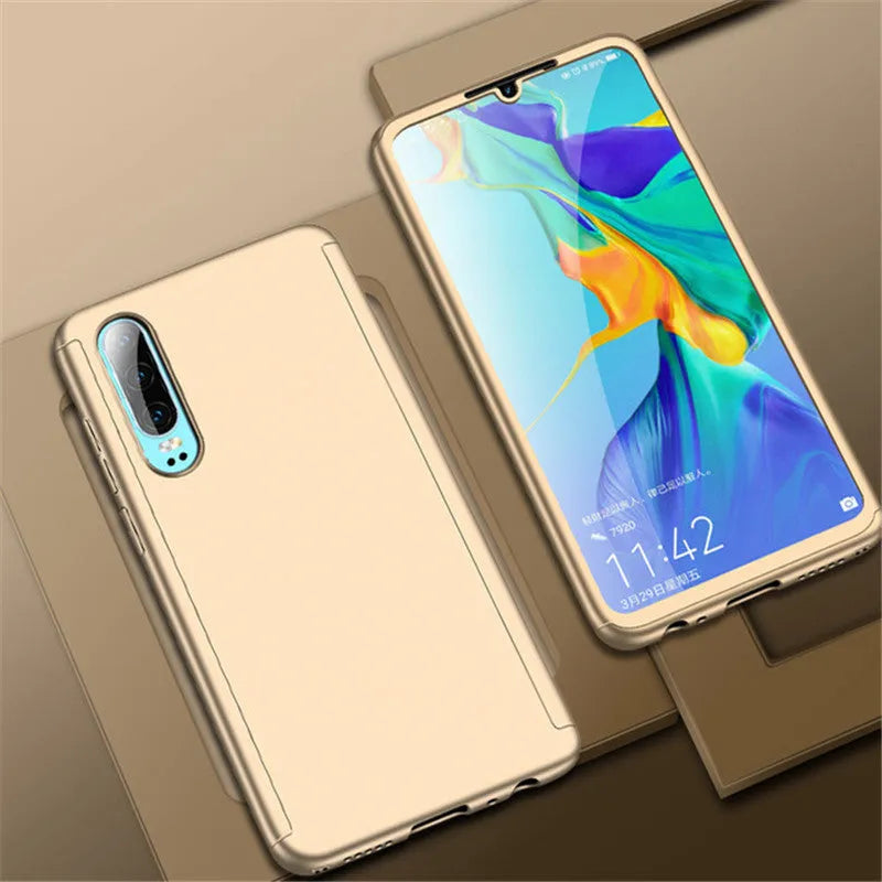 Full cover hard PC phone case with tempered film for Huawei P30 Pro in Black
