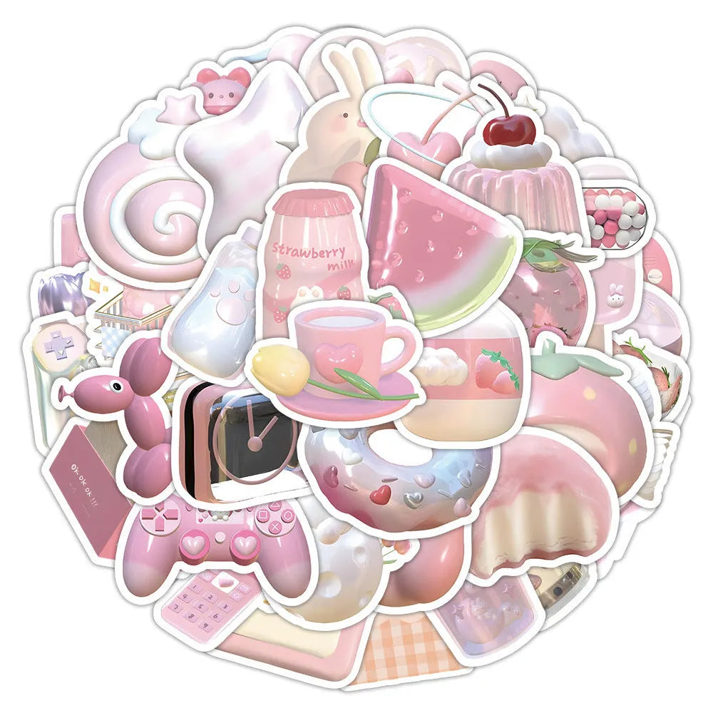 3D decorative stickers with pink girl heart designs in two pattern styles for craft projects