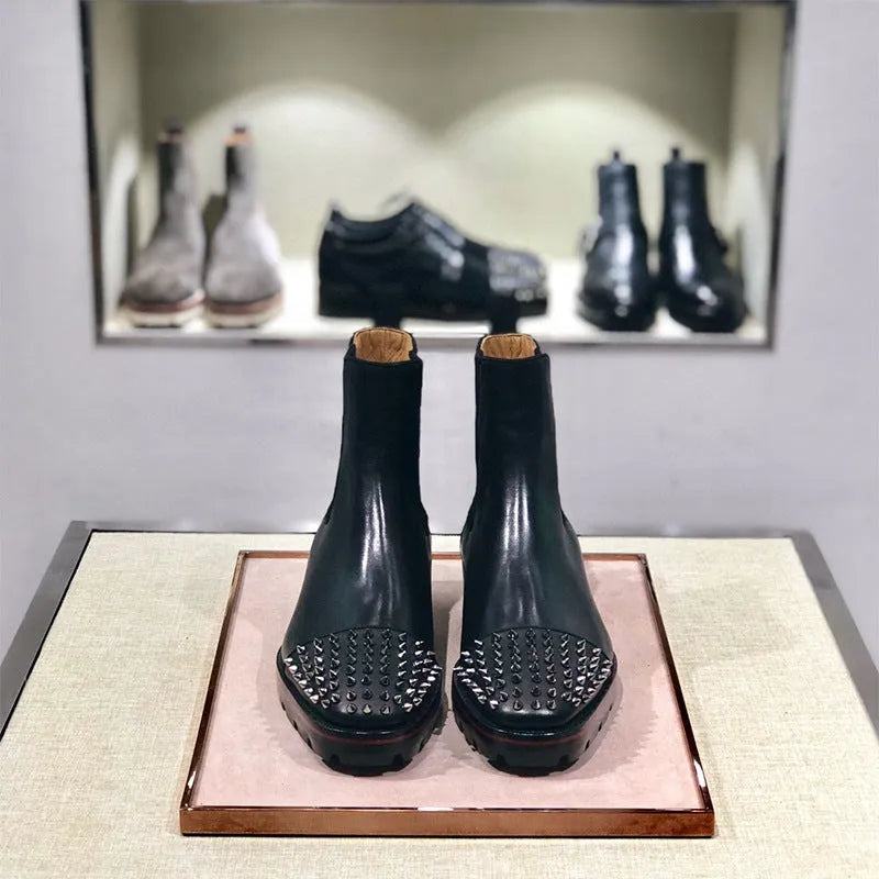 Leather high-top business casual shoes in black and black-orange styles