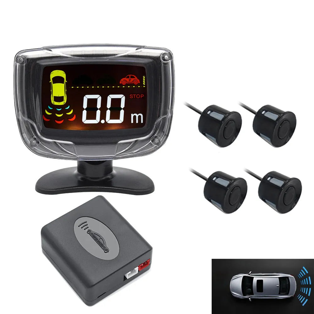 Wireless vehicle reversing sensor system with digital display and four embedded bumper probes