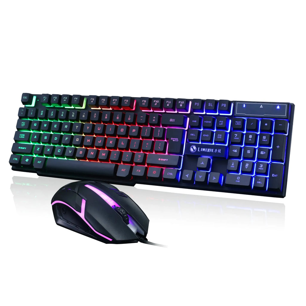 Limei GTX300 gaming keyboard and mouse set with backlit mechanical keyboard showing multiple colour options