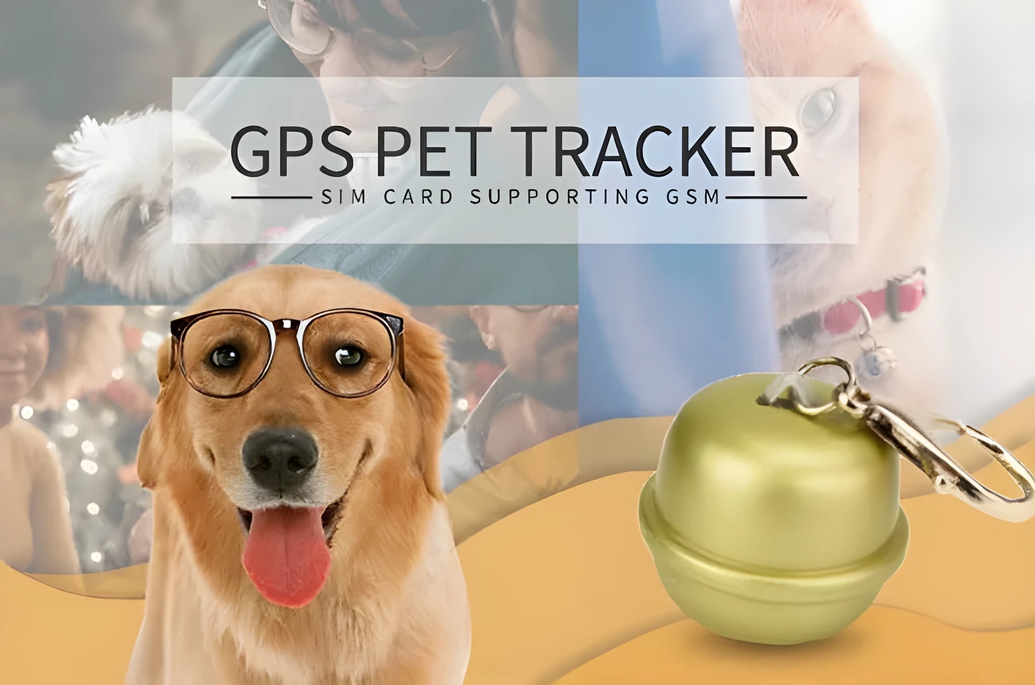 GPS dog collar pet tracker in black, brown, green, and pink colours with adjustable strap