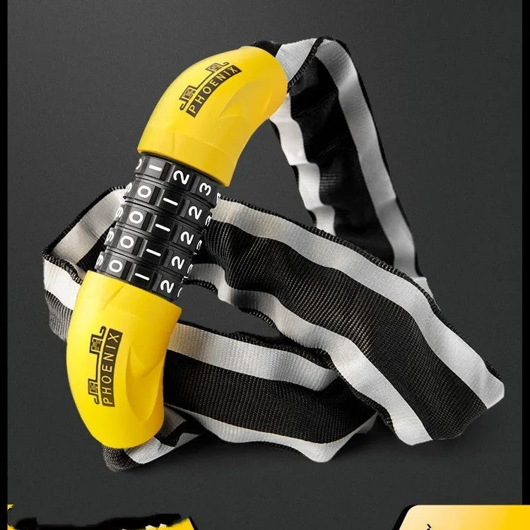 95cm zinc alloy bicycle chain lock with anti hydraulic shear construction in black or yellow colour