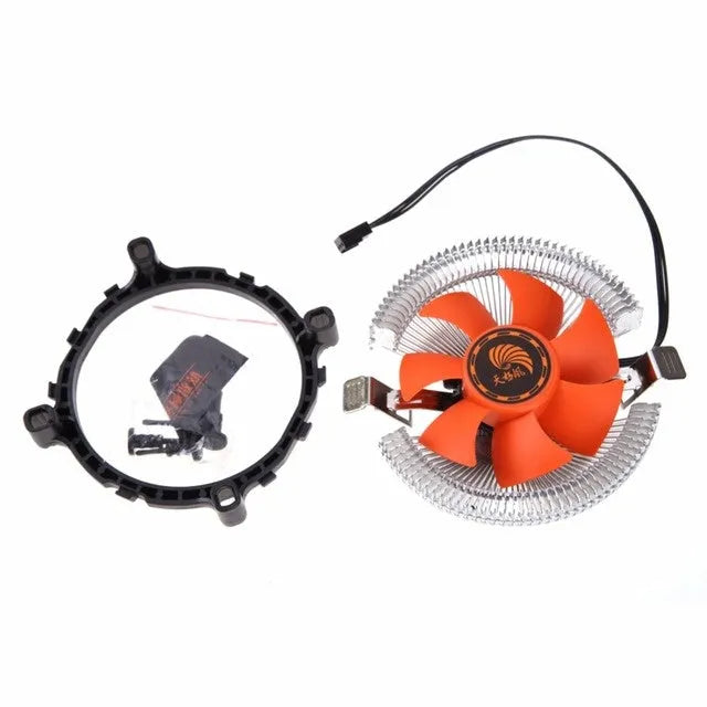 Orange PC CPU cooler cooling-fan with square design, 10.3 cm diameter, for Intel and AMD sockets
