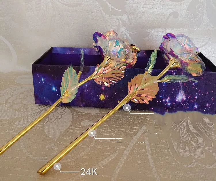24K luminous colour gold rose flower set in gift box with tote bag