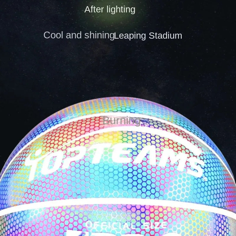 Holographic luminous reflective basketball size 7 in chroma and white colours