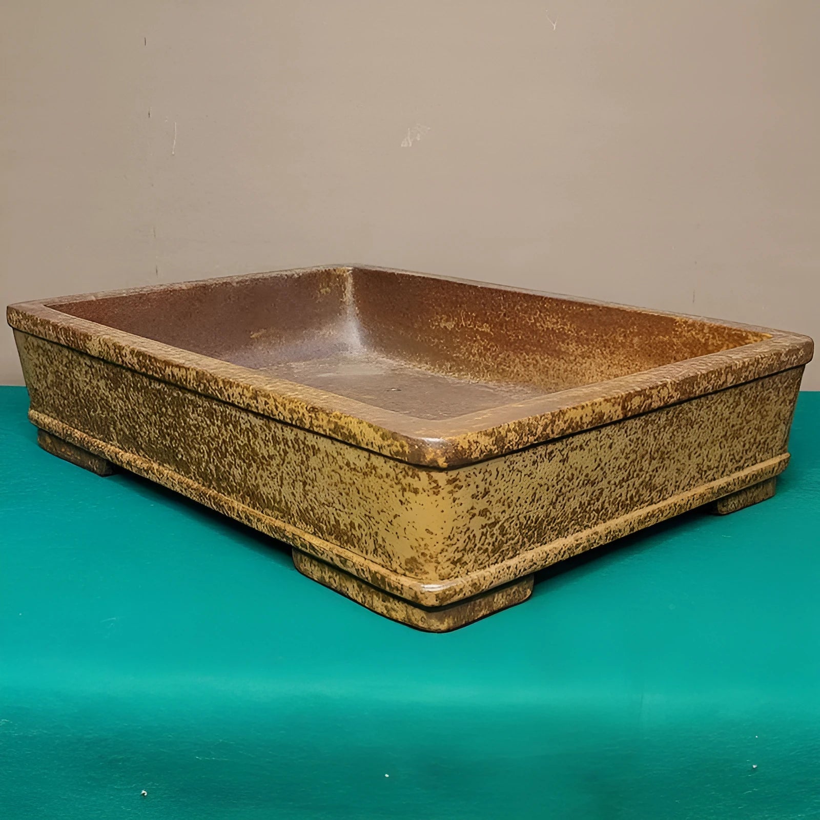 Straight shallow rectangular Yixing Zisha flowerpot in purple sand clay for indoor plants