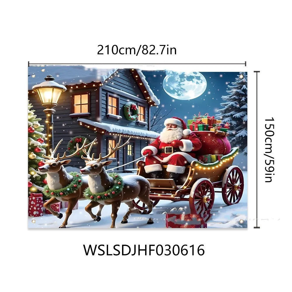 Red Christmas banner with Santa Claus design measuring 210 x 150 cm