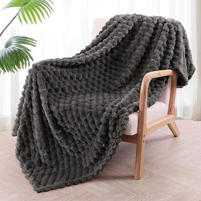 Children's soft plaid polyester blanket in camel colour, shown in a 90x90 inch size.