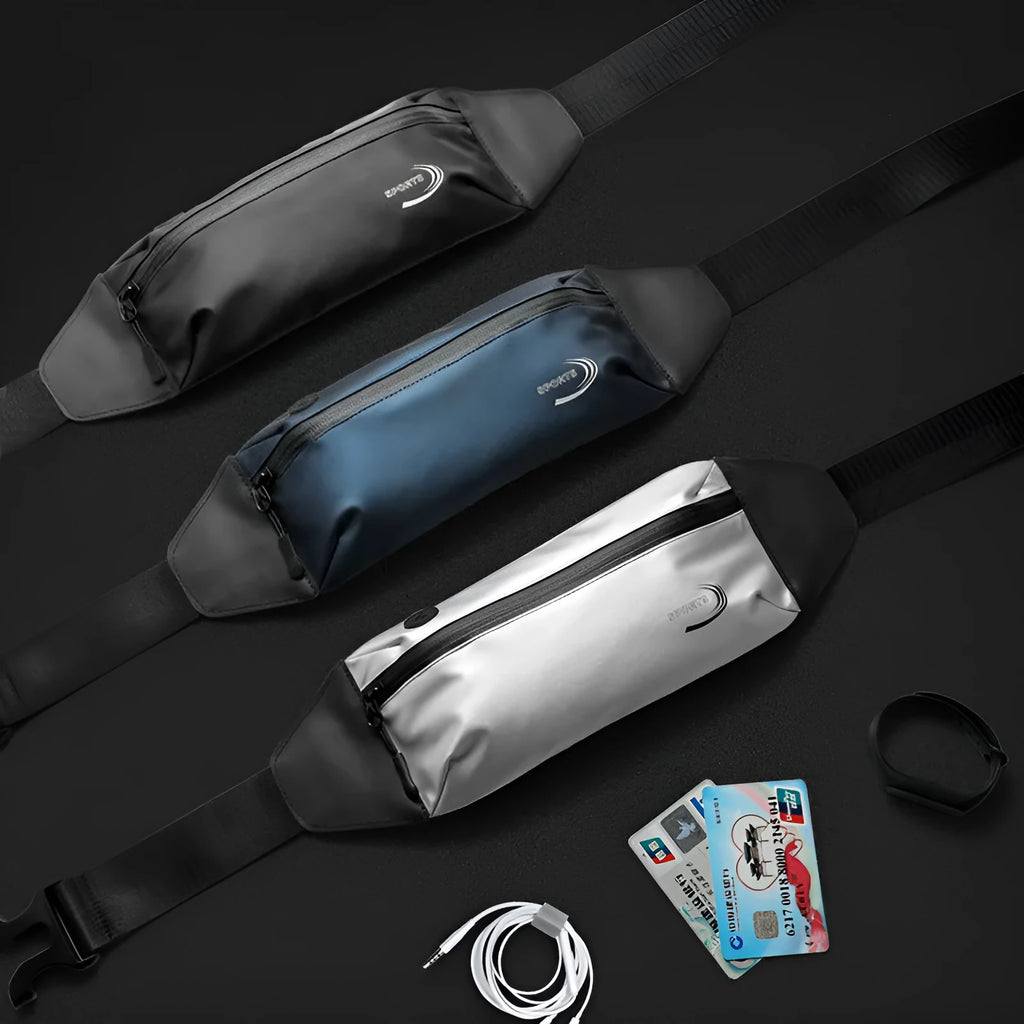 Men's solid colour waterproof polyester sports waist bag shown in grey.