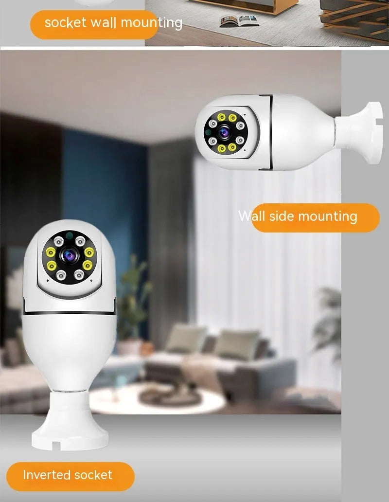 Wireless wifi bulb camera with 1080p resolution and full colour night vision measuring 5cm by 12cm