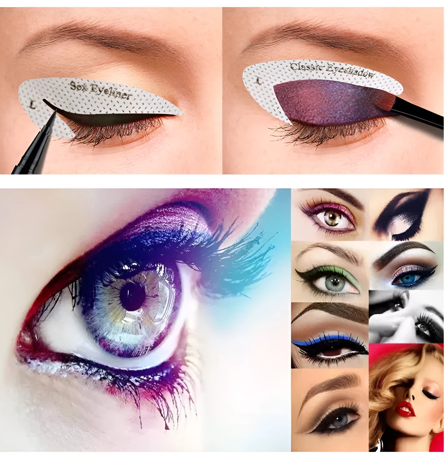 Set of four reusable eyeliner makeup stencils for creating wing and cat-eye designs