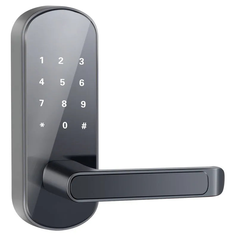 Smart Bluetooth fingerprint door lock in black or silver finish for wooden and apartment doors.