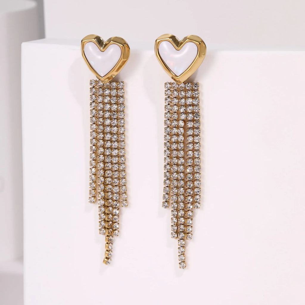 Diamond tassel love stainless steel earrings with heart star geometric shapes and 18K gold electroplating