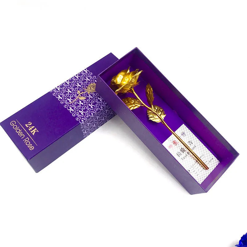 24K luminous colour gold rose flower set in gift box with tote bag