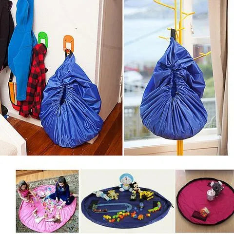 Blue 150cm waterproof nylon toy storage bag with drawstring, for baby toys and picnic pads