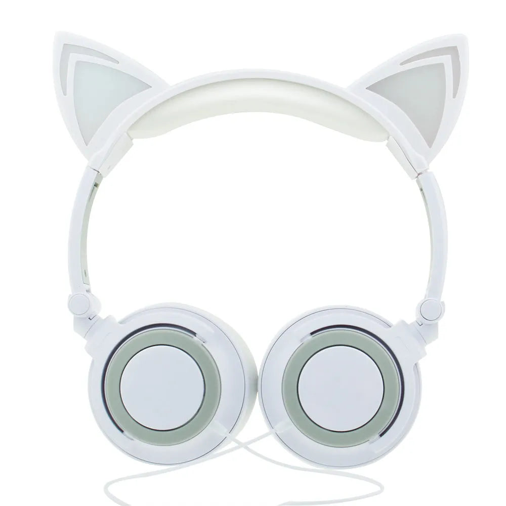 Cat ear headphones with LED lights on ears and cushions in seven colour options
