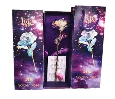 24K luminous colour gold rose flower set in gift box with tote bag