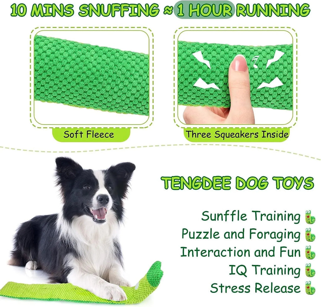 Reversible dog puzzle toy showing snail and stick configurations with hidden food holes