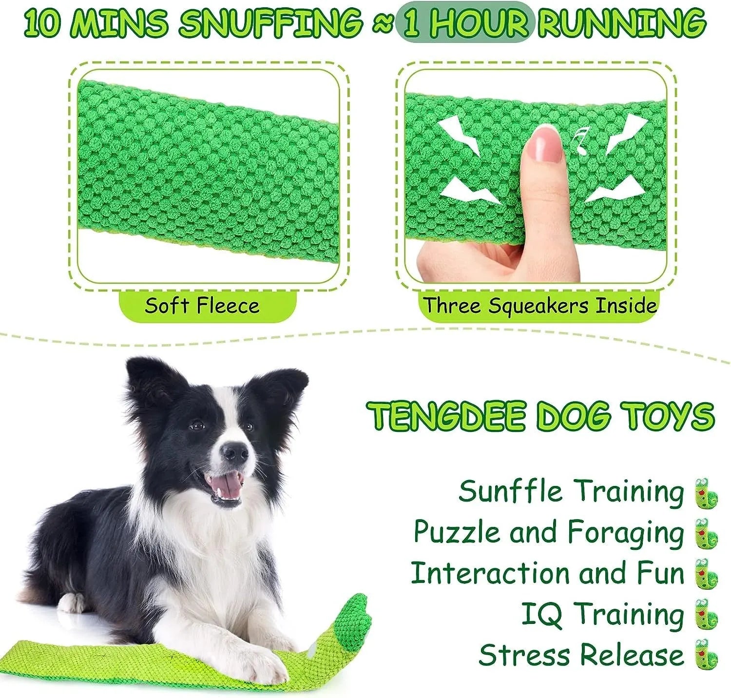 Reversible dog puzzle toy showing snail and stick configurations with hidden food holes
