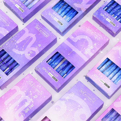 12 quick-drying gel pens with constellation designs in a plastic box