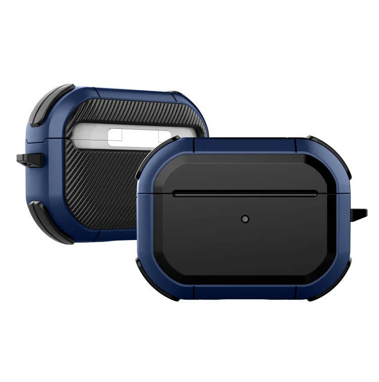 Black protective hard shell case for Apple AirPods Pro and AirPods 1/2 on a white background.