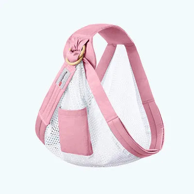 Adjustable baby wrap carrier sling in blue-green cotton and mesh with back support for 0-36 months up to 50kg