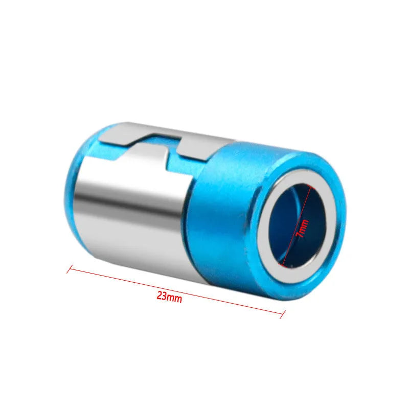 Light blue screwdriver bit with a magnetic ring for slotted metric screws.